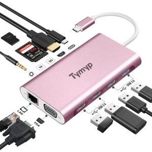 Hub USB C 11 en 1, Station d'accueil 4K HDMI, VGA, Gigabit Ethernet, 100 W PD, 2 Ports USB 2.0, 2 Ports USB 3.0, Lecteur de Carte SD/TF, Audio/Mic, Prend en Charge - Neuf