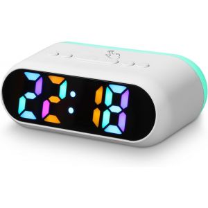 KAL-Réveil Numérique, Rvb Coloré, Réveil Numérique Avec Double Alarme, Snooze, Veilleuse Colorée, Intensité Variable, 7 Sons De Réveil, Réveil Pour Enfants, Filles, Garçons Pour Table De Chevet - Neuf