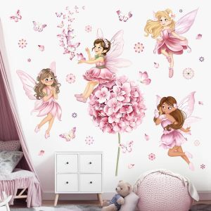 ERYI-Stickers Muraux Fée Fleur Grand Fille Autocollant Mural Pissenlit Floral Rose Elfes Papillon Décoration Murale Bébé Fille Chambre Enfants Pépinière - Neuf