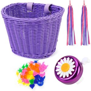 Ensemble De Panier De V&eacute;lo Pour Enfants,Cloche Et Banderoles De V&eacute;lo Pour Enfants,Accessoires De D&eacute;coration De V&eacute;lo D'&eacute;quilibre,Panier De V&eacute;lo,Perles De Rayons De Roue Pour Filles.[O147] - Neuf