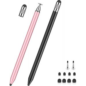 MEVRONISSHOP-Stylet Tablette 3 en 1 pour iPad Samsung Tablette Smartphone, Stylet Tactile tr&egrave;s Sensible et de Haute Pr&eacute;cision avec 10 Embouts de Rechange (Noir + Or Rose) - Neuf