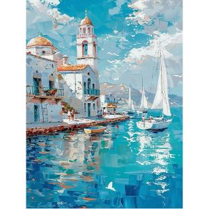 Ayuhr-Peinture Diamant Carrée 40 X 50 Cm Maison Au Bord De La Mer Peinture Diamant Voilier Diamond Painting Montagnes Mosaïque Diamant Peinture Art Broderie Point De Croix Images Cadeau Décoration - Neuf