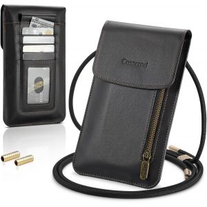 KAL-Petit Sac Sacs À Bandoulière Sac Téléphone Portable Femmes Homme Mini Pochette En Pu Cuir Porte Portefeuille Universelle Pour Iphone 14 13 12 11 Pro Max Samsung S23 Xiaomi Jusqu'À 7.5" Noir - Neuf