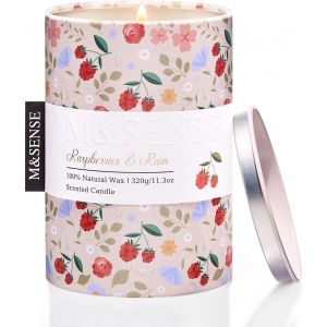Bougies Apaisantes Framboise & Pluie 320g-Aromath&eacute;rapie Anti-Stress-Cire Naturelle Sans Fum&eacute;e-60 heures de combustion-Id&eacute;e Cadeau pour Bureau,Salon ou Espace D&eacute;tente - Neuf