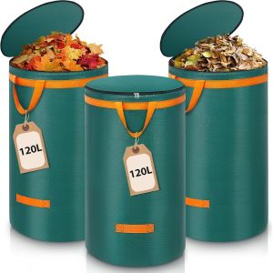 NouvelHorizonstore-Lot de 3 sacs &agrave; d&eacute;chets de jardin solides de 120 l - Avec couvercle et poign&eacute;es - Grand sac &agrave; d&eacute;chets de jardin - Sacs de jardin autoportants - Sacs &agrave; d&eacute;chets verts - Neuf