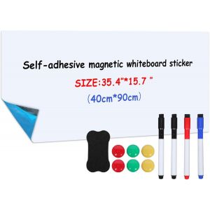 JEXNOVASHOP-Tableau Blanc Magn&eacute;tique Autocollant 40&times;90cm, Tableau Blanc Effa&ccedil;able Mural avec Nouvelle Technologie Antitache, Tableau Magn&eacute;tique Mural, Id&eacute;al pour Enfants, &Eacute;cole, Bureau et Maison. - Neuf