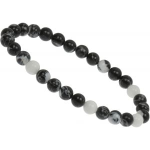Kal-Bracelet Panda Jaspe 6 Mm Extensible, Fabriqu&eacute; &Agrave; La Main, Bijou Pour Femme, Cadeau, Eine Gr&ouml;sse, Pierre Pr&eacute;cieuse Pierre Pr&eacute;cieuse Jaspe Panda V&eacute;ritable, Jaspe - Neuf