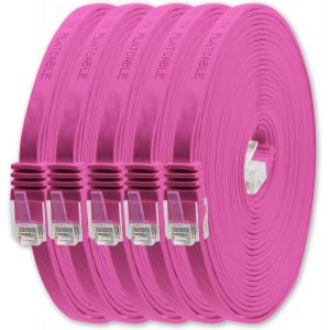 Câble Réseau Cat6 Cat 6 Plat Flat Slim - 5X 7m - RJ45 Ethernet LAN DSL Routeur Modem - Magenta - Neuf
