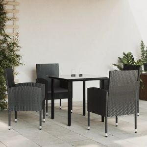 Prolenta Premium - Ensemble &Agrave; Manger De Jardin 5 Pcs Noir R&eacute;sine Tress&eacute;e Et Acier - Neuf