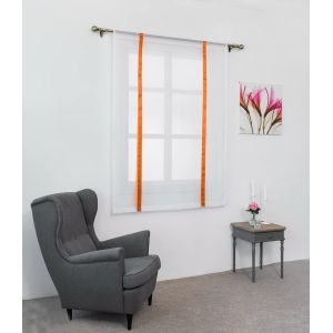 1 Pièce Store Romain Translucide Tulle Rideaux Voilages Vertical Poche De Tige Pour Chambre Cuisine Salon, Rubans Orange, Largeur 80cm X Hauteur 140cm - Neuf
