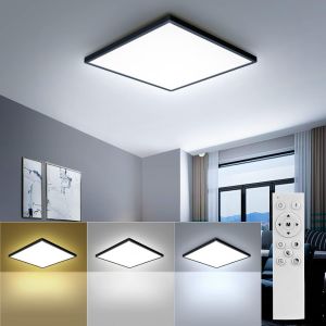 KAL-Plafonnier Led Dimmable, 3000K-6500K Carré Luminaire Plafond Avec Télécommande, Lampe Plafonnier Pour Bain Salon Chambre Cuisin, Noir, 30Cm - Neuf