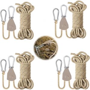 Yemaesre-4 Pièces Corde À Cliquet Avec Crochet, 4m Corde De Tente Réfléchissante, 4mm Crochet À Cliquet De Poulie, Réglable, Pour Camping,Randonnée,Tente,Bâche,Auvent (Kaki) - Neuf