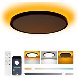 Plafonnier Led Dimmable 24w, Lampe De Plafond Ultra Fine 2,5 Cm, 3000k-6500k, T&eacute;l&eacute;commande Et Contr&ocirc;le Via App, Lumi&egrave;re Nocturne 5w, Pour Chambre Cuisine Bureau, &Oslash;30cm Noir - Neuf