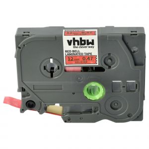 vhbw Ruban compatible avec Brother PT H107B, H105, H108, H105VP imprimante d'&eacute;tiquettes 8m x 12mm Or sur Rouge cloche, lamin&eacute;e - Neuf