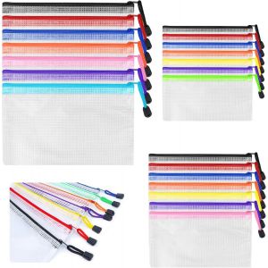 Eryi-21 Pièces Pochette Document Zippée, Pochette Plastique A4+A5+A6, Pvc Transparentes Document Dossier, Étanche Sac Plastique Zip, Pour Bureau Fournitures, Voyage, Fournitures, Bureau, 7 Couleurs - Neuf