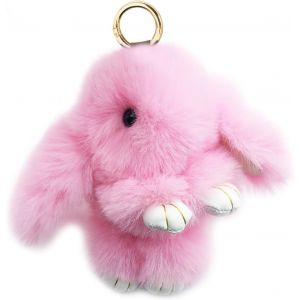 KAL-Porte-Cl&eacute;s Lapin Mignon Rex En Fausse Fourrure Pompon Porte-Cl&eacute;s Voiture Sac &Agrave; Main Joli Porte-Cl&eacute;s Breloque Anneau - Neuf