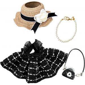 Ensemble d'accessoires &eacute;l&eacute;gants pour poup&eacute;e de 17 cm avec 1 robe &agrave; carreaux classique1 chapeau en paille1 collier1 sac &agrave; fleurs pour anniversaire de fillesans poup&eacute;e - Neuf