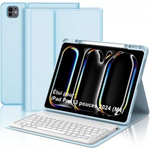 Clavier pour iPad Pro 13 Pouces M4 2024, &Eacute;tui Clavier pour iPad Pro 13"" Keyboard Magn&eacute;tique D&eacute;tachable Bluetooth Fran&ccedil;ais AZERTY Layout, Bleu Clair - Neuf