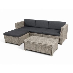 Balleny - Salon De Jardin 5 Places En R&eacute;sine Tress&eacute;e Gris Et Noir - Neuf