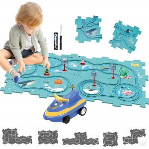 ERYI-Circuit Voiture Enfant Petites Jouet Pour Enfants Diy Piste De Puzzle Itinéraire Jeu Éducatif Cadeaux Jeux Enfants 2 3 4 5 6 Ans (Océan) - Neuf
