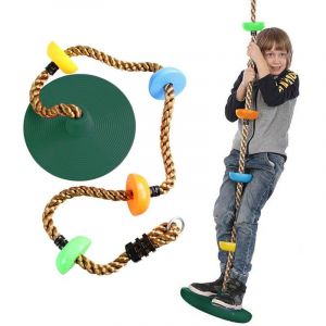 Balançoire D'arbre De Corde D'escalade Pour Enfants Avec 30cm Disques Siège Et Plateformes,200cm Balançoire Ensemble Aire De Jeux Extérieure Accessoires De Jeu Pour Les Enfants(Vert) - Neuf
