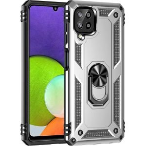 Kal-Coque Pour Samsung Galaxy A22 4g/M32 4g + Hd Verre Trempé, Silicone Souple Et Pc Dur Armor Protection Résistante, Anti-Choc, Anti-Rayure, Etui Housse Avec Support Kickstand,Argent - Neuf