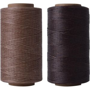 ChenQuanSarl-2 Pièces Fil Ciré, Cuir À Coudre Fil Ciré 260 M, Cordon Ciré De Couture, Plat Filetage Cordon Ciré 1Mm Pour Bricolage Artisanat Bracelet, Maroquinerie,Marron + Marron Café - Neuf
