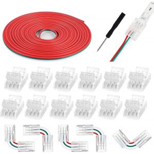 Chenquansarl-2 Broches/3 Broches/4 Broches/5 Broches/6 Broches 8mm/10mm/12mm Sans Soudure Connecteurs D'angle Transparents Pour Éclairage De Piste Avec Rallonge De 16.4ft Pour Barrettes De Leds 5050 - Neuf