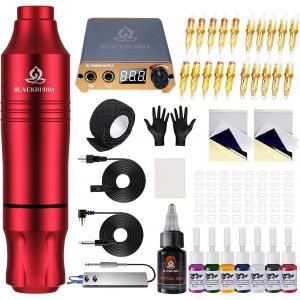Tattoo Machine, Tattoo Machine Kit With Power Supply Colorful Pigment Cartridge Tattoo Pen Kit, 20 Cartridge Needles (Pink) - Neuf