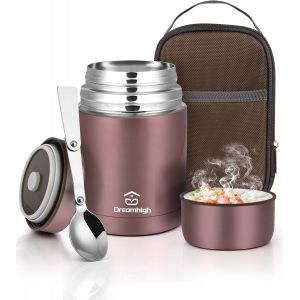 Bo&icirc;te Alimentaire Isotherme 800ml avec Sac &agrave; Lunch, Thermo Isolant Contenant avec Cuill&egrave;re, Thermos Alimentaire Chaud sans BPA, pour Ecole, Bureau (Gris) - Neuf