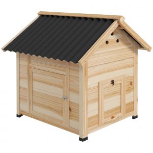 Nichoir Canard Design Cottage Toit Ouvrant 2 Portes Verrouillables Bois C&egrave;dre Pvc Noir - Neuf