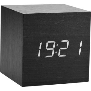 KAL-Réveil En Bois, 6 X 6 X 6 Cm En Bois Électronique Numérique Réveil De Bureau Température Affichage Led Commande Vocale Pour Chambre, Chevet, Bureau(Noir) - Neuf