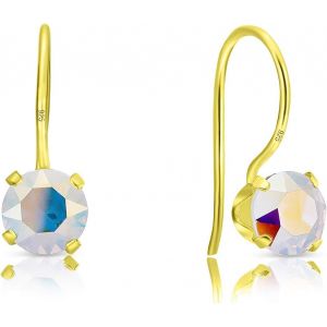 Kal-® Boucles D'oreilles À Crochet En Argent Fin 925 Plaqué Or Jaune Et Cristaux De Swarovski® Elements Ronds - Diamètre: 6 Mm - Neuf