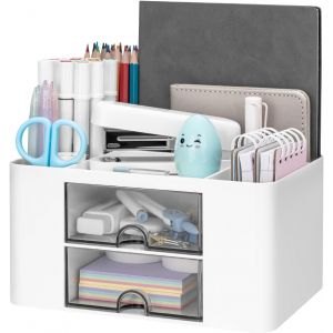 Organisateur de bureau avec 2 tiroirs,porte-stylo multifonctionnel pour le bureau,organisateurs de bureau et rangement avec 5 compartiments,organisateur de bureau pour bureau - Neuf