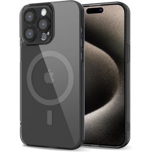 SJZG-Pour Iphone 15 Pro Max Coque Compatible Avec Magsafe, Transparente Magn&eacute;tique Protection De L'Objectif Etui Housse, Pleine Silicone Cover, Coque Mat Translucide Mince Antichoc, Noir Clair - Neuf