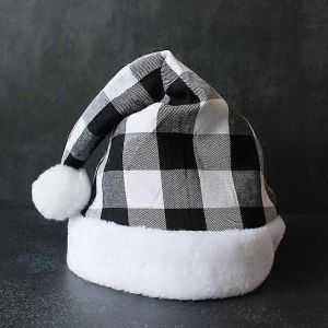 4pcs Enfants Giftsanta No&euml;l De No&euml;l La Mode &Agrave; Carreaux Chapeaux Rouge Noir Plaid De No&euml;l Cap Des D&eacute;corations De No&euml;l Pour La Maison Bonnet De No&euml;l D&eacute;coration De Noel - Neuf