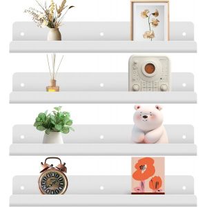 CAUC-Etagere Murale Blanche Lot de 4, &Eacute;tag&egrave;re Murale sans Percage, Etag&egrave;res Flottante Murales en Acrylique 30 cm, Salle de Bains,Chambre &agrave; Coucher, Salon, Cuisine, D&eacute;coration de Pi&egrave;ce - Neuf