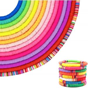 Mevronisshop-Lot De 5 700 Perles Heishi En Argile Pour La Fabrication De Bracelets, 15 Couleurs, Perles Plates De 6 Mm &Agrave; Enfiler Pour Enfants, Pour La Fabrication De Bijoux, Bracelets, Colliers - Neuf