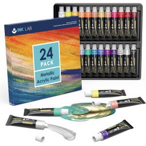 Kalanka-Peinture Acrylique M&eacute;tallique 24 Tubes 12ml Couleurs Brillantes Kit De Peinture Acrylique M&eacute;talliques Pour Peinture Sur Toile Papier Bois Pierre C&eacute;ramique Artistes Enfants,Pigments Riches - Neuf