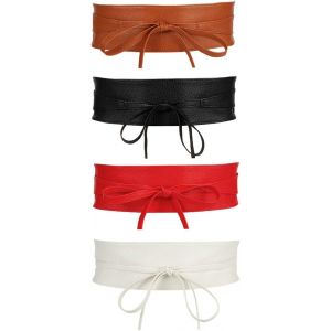 Ceinture Large En Similicuir Pour Femme, 4 Couleurs, Marron, Noir, Rouge, Blanc, Accessoire Tendance, Vintage, Avec N?ud Papillon Et Fermeture En Dentelle, Pour Robe - Neuf