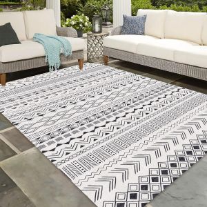 Tapis Salon Lavable 200x300 - Grand Tapis Salle A Manger,Moquette Chambre/Descente De Lit,Tapis De Sol Lavable En Machine,Tapis Terrasse,Couloir,Antidérapant Et Résistant,Noir/Blanc - Neuf