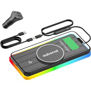 JGD-Chargeur de voiture magn&eacute;tique sans fil 15 W RVB avec c&acirc;ble d'extension de 70 cm compatible avec chargeur Magsafe iPhone 16 15 14 13 12, chargeur de voiture USB-C/A 20 W (extension USB A) - Neuf
