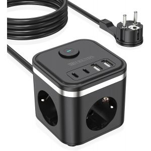 Sjzg-Bloc Multiprise Cube Avec Usb, Bloc Multiprise Usb C, Chargeur Usb C, 3 Prises Avec Interrupteur, Chargeur Portable Pd Pour Macbook, Ipad, Iphone 16/15, Galaxy S25 Ultra, Maison, Bureau - Neuf