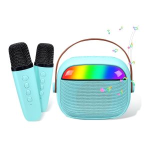 Machine de karaok&eacute; portable avec haut-parleur Bluetooth et 2 microphones sans fil - Neuf