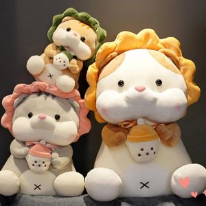 Poup&eacute;e En Peluche Exquis Lisse Pp Coton Chat Oreiller Avec Th&eacute; Au Lait Pour Child_Brown_45cm - Neuf