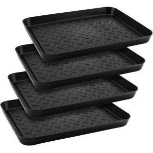 KGABERY-Lot De 4 Bac Plastique Rectangulaire À Chaussures 35x27,5x3 Cm,Noir,Grand Plateau Plastique À Chaussures,Pour L'Intérieur,Le Couloir,L'Armoire,La Voiture - Neuf