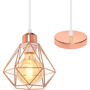 KAL-Plafonnier Industriel Vintage Luminaire E27 Rétro Lustre Suspension Design Métal Cage160Mm Éclairage Plafond Pour Salon Cuisine Chambre (Or Rose-Ss-1) - Neuf