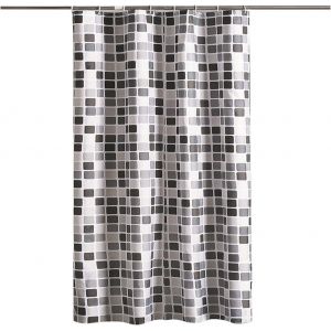Rideau de douche noir et blanc, motif mosaïque, 8 crochets, pour salle de bain et toilettes (120 x 180 cm, mosaïque) - Neuf
