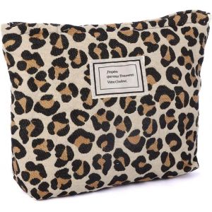Haiyingtf Leopard Trousse De Toilette En Toile Imperméable Avec Fermeture Éclair Pour Femme Et Fille Marron Léopard - Neuf