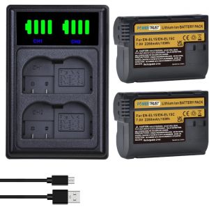 2 x EN-EL15C EN-EL15b EN-EL15 Battery Charger for Nikon Z8 Z7II Z7 Z6 Z6II Z5 D780 D500 D600 D750 D7000 D7200 D7100 D7500 D800 D800 D800 800 8 10D 850 P520 P530 - Neuf